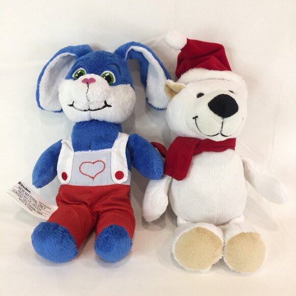 2 Ferrero Kinder Surprise Bunny Rabbit & Polar Bear Plush Animal Stuffed Toys - Picture 1 of 13